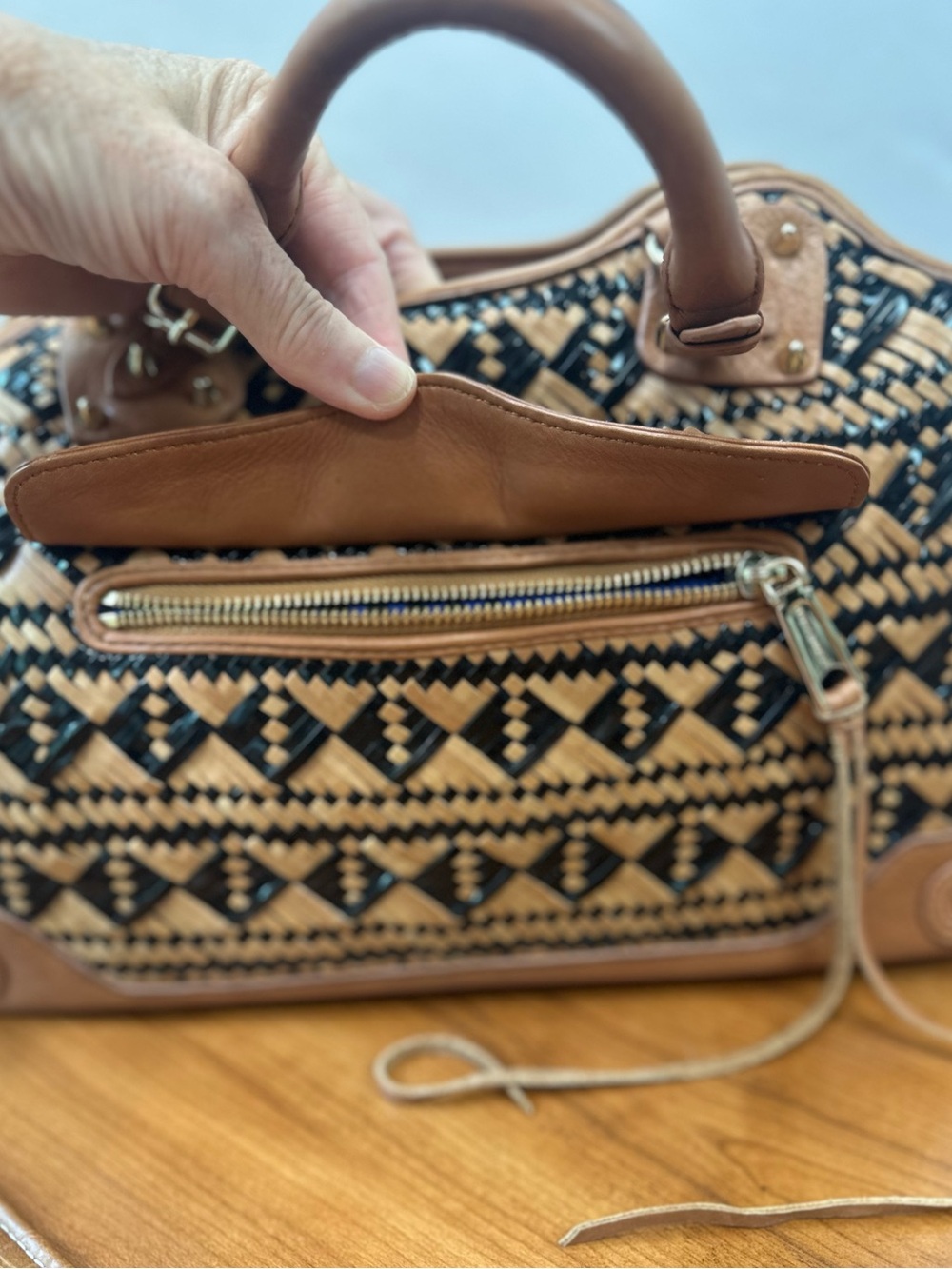 Rebecca Minkoff Boho Black Camel Woven Desire Bag Crossbody Satchel Handbag - Picture 11 of 15